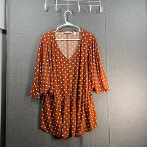 Girl With Curves V-Neck Knit Top Rust Dot Size X-Large